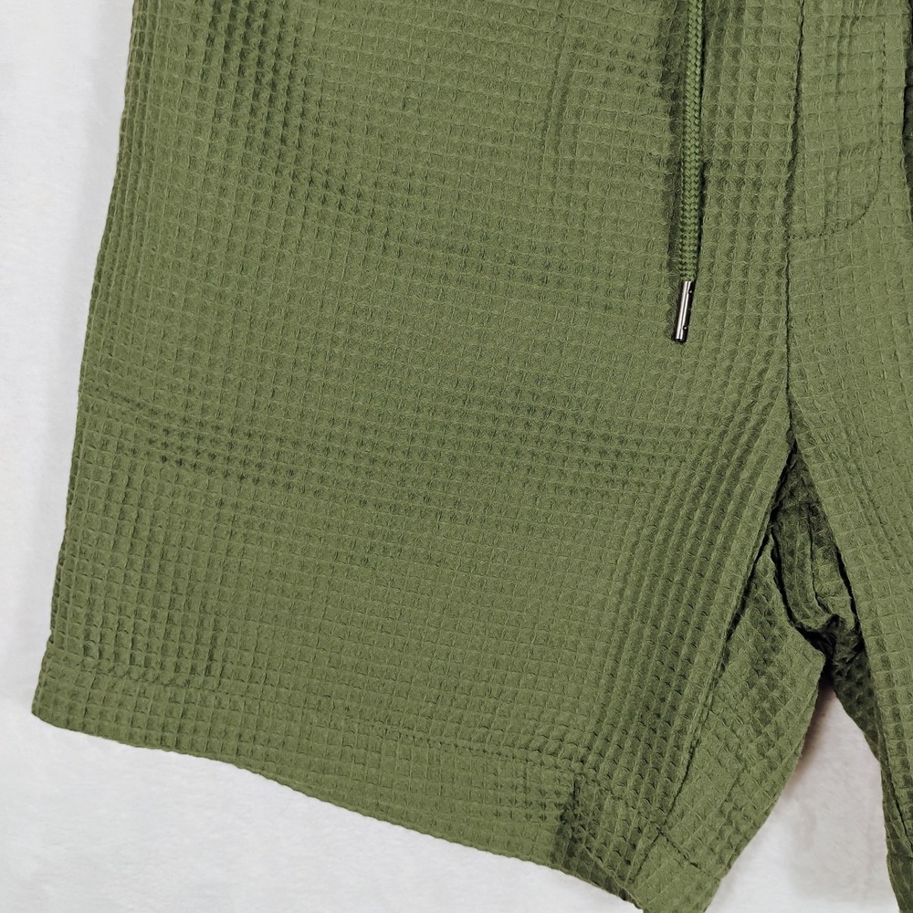 Negative Space Shorts Drawstring Waffle Weave Stretch Green Textured Mens Small - Picture 2 of 5